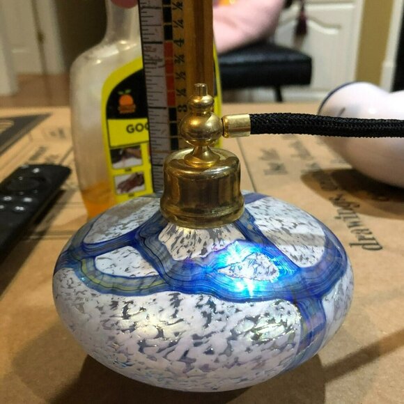 Vintage Art Glass Perfume Scent Bottle Blue White Design with Atomizer - Picture 8 of 9